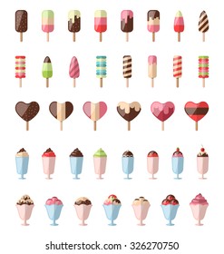 Illustration Collection Different Colorful Ice Creams Isolated on White Background- Vector