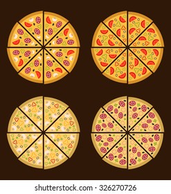 Illustration Collection of Different Pizza Isolated, Simple Minimalism Icons - Vector