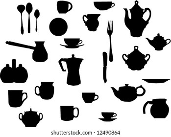 illustration with collection of dishes isolated on white background