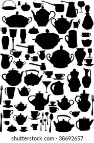 illustration with collection of dishware isolated on white background