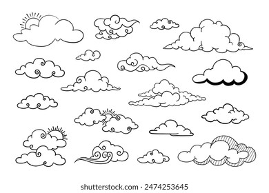 ilustración de una colección de nubes de garabatos sobre un fondo blanco.