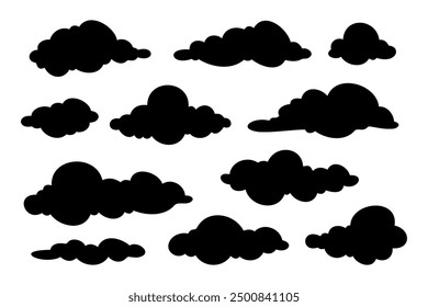 Illustration einer Sammlung von Doodle-Wolken auf weißem Hintergrund.