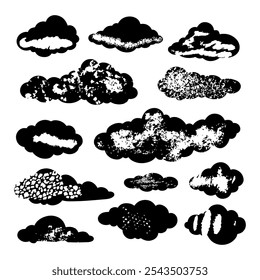 illustration of a collection of doodle clouds on a white background.