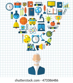 Illustration Collection of Education Flat Colorful Icons with Professor - Vector