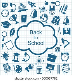 Illustration Collection of Education Flat Simple Icons on School Grid Paper Sheet - Vector