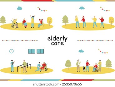 An illustration collection of elderly care