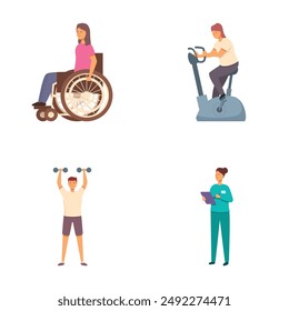 Colección ilustrativa con personas haciendo ejercicios, incluida una persona en silla de ruedas