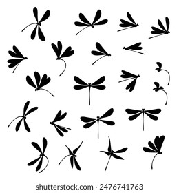 Illustration collection of flapping dragonflies,