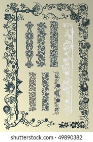 illustration with collection of floral stripe elements