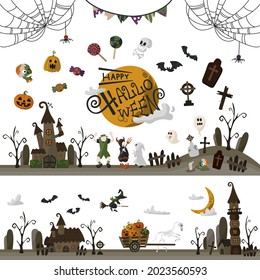 Illustration collection of ghosts and items with people who enjoy the Halloween season
