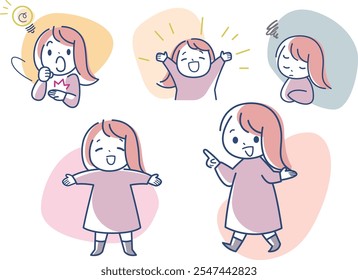 Coleção de ilustrações de meninas com várias expressões