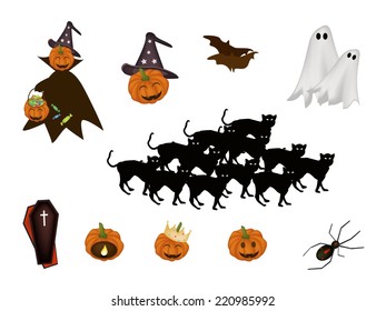 Illustration Collection of Halloween Evils and Halloween Items for Halloween Celebration. 