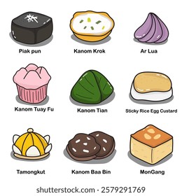 Illustration Collection of hand drawn Thai desserts Isolated background
