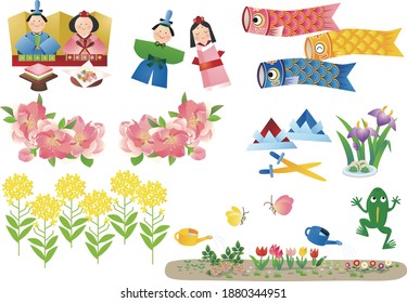 Illustration collection of Japanese spring events and landscapes