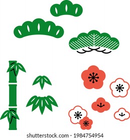 illustration collection of Japanese style pine, bamboo and plum icon