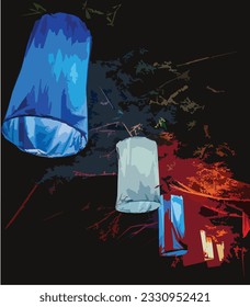 Illustration of a collection of lanterns at night which is very beautiful
