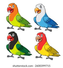 Illustration of Collection of love bird mascot cartoons with various types