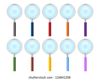 An Illustration Collection of Magnifying Glass with Ten Assorted Colors Handle