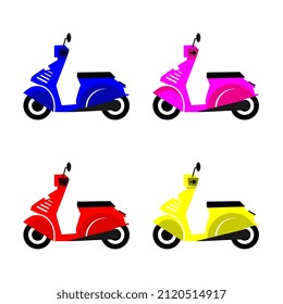 illustration of a collection of motorbikes in various colors