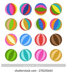 Illustration Collection of Multi-colored 16 Beach Balls Isolated on White Background.
