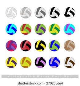 Illustration Collection of Multi-colored 16 Volleyballs or Water Polo Isolated on White Background.
