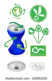 An Illustration Collection of Open Blue Can with A Recycle Sign for Recycle Concept Or Save The Earth Concept