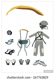 Illustration Collection of Parachute or Skydiver Equipment and Accessory Isolated on White Background.
