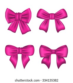 Illustration Collection Pink Silk Gift Bows Isolated on White Background - Vector
