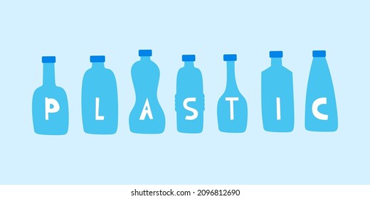 illustration of a collection of plastic bottles, the concept of letters in a bottle, creative idea