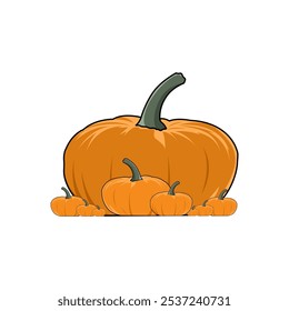 Ilustração de uma coleção de abóboras de vários tamanhos. Adequado para adesivos, ícones de halloween e para complementar o trabalho de design gráfico.