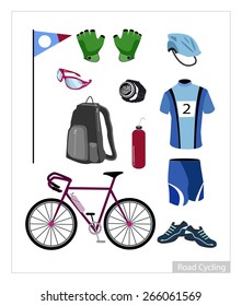 Illustration Collection of Road Cycling Equipment and Accessory Isolated on White Background.
