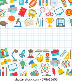 Illustration Collection of School Colorful Icons, Wallpaper for School - Vector