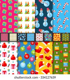 Illustration Collection Seamless Textures for Winter Holidays, Bright Wallpapers - Vector