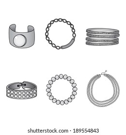 Illustration collection set of beautiful silver bracelet accessories