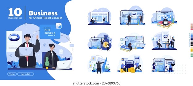 Illustration collection set of business profile for annual report concept, corporate financial report