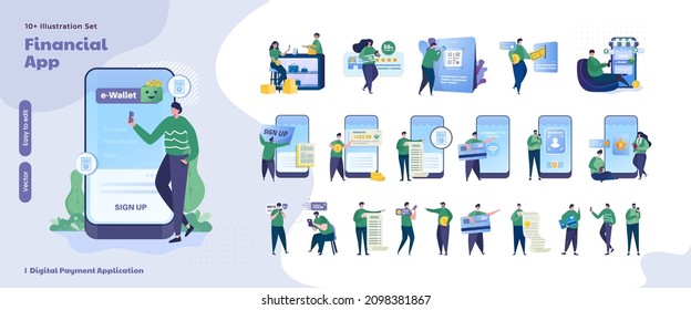 Illustration collection set of financial application, e-wallet payment app concept