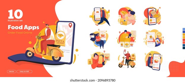 Illustration collection set of food delivery application, order food online