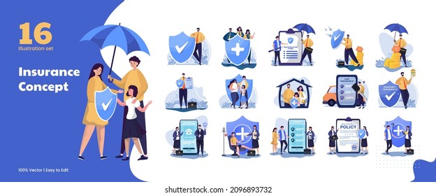 Illustration collection set of insurance concept, care about family life, assurance protection - Shutterstock ID 2096893732
