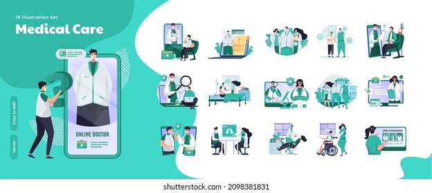 Illustration collection set of online doctor and medical care concept