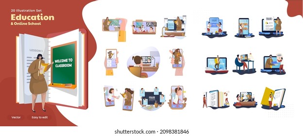 Illustration collection set of online learning or education concept