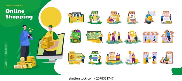 Illustration collection set of online shopping and commerce concept