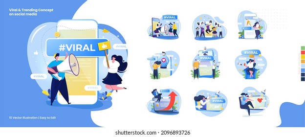 Illustration collection set of people on social media, viral or trending post