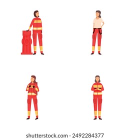 Illustration collection showcasing firefighters in various poses, with equipment