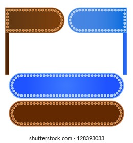 An Illustration Collection of Signboards and Sticker label in Blue and Brown Colors with Copy Space for Text Decorated
