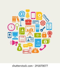 Illustration Collection Simple Flat Icons of Business and Financial Items - Vector