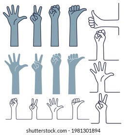 Illustration collection of simple hand shapes,