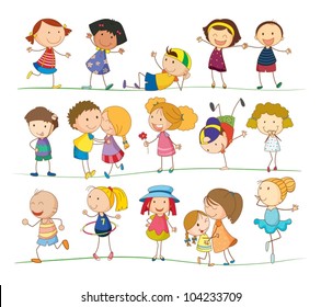 Illustration of collection of simple kids