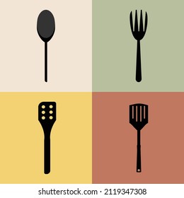 colección de ilustraciones de cuchara, tenedor y espátula
