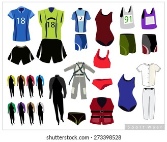 Illustration Collection of Sports Wears and Sport Uniforms Isolated on White Background.
