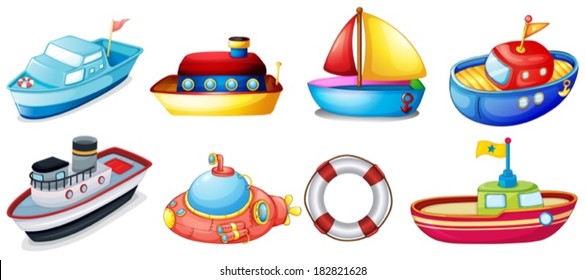 Illustration of the collection of toy boats on a white background